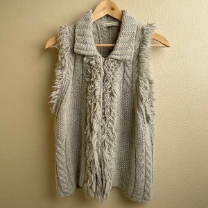 Banana Republic Gray Alpaca/Wool Blend Italian Yarn Knit Vest w/Fringe Size L